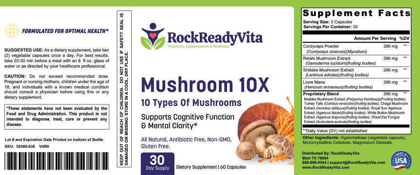 Mushroom 10 X - Product Label
