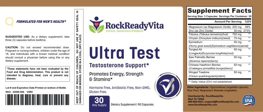 Ultra Test Natural Testosterone Support - Product Label
